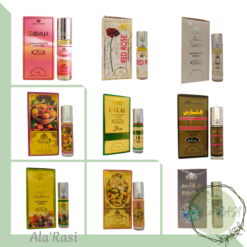 Minyak Wangi roll on 6 ml Bin Yahya KSA ARAB Parfume Parfum Al Rehab Sabaya Sugara Sultan Fares Zahr