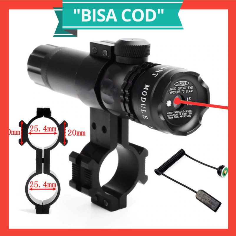 Paket Lengkap Tactical Red Dot Laser Gun Scope Mount Airsoft Rifle + Baterai + Charger Jangkauan Laser Sangat Jauh Bisa Digunakan Terang dan Gelap 1KM masih Jelas