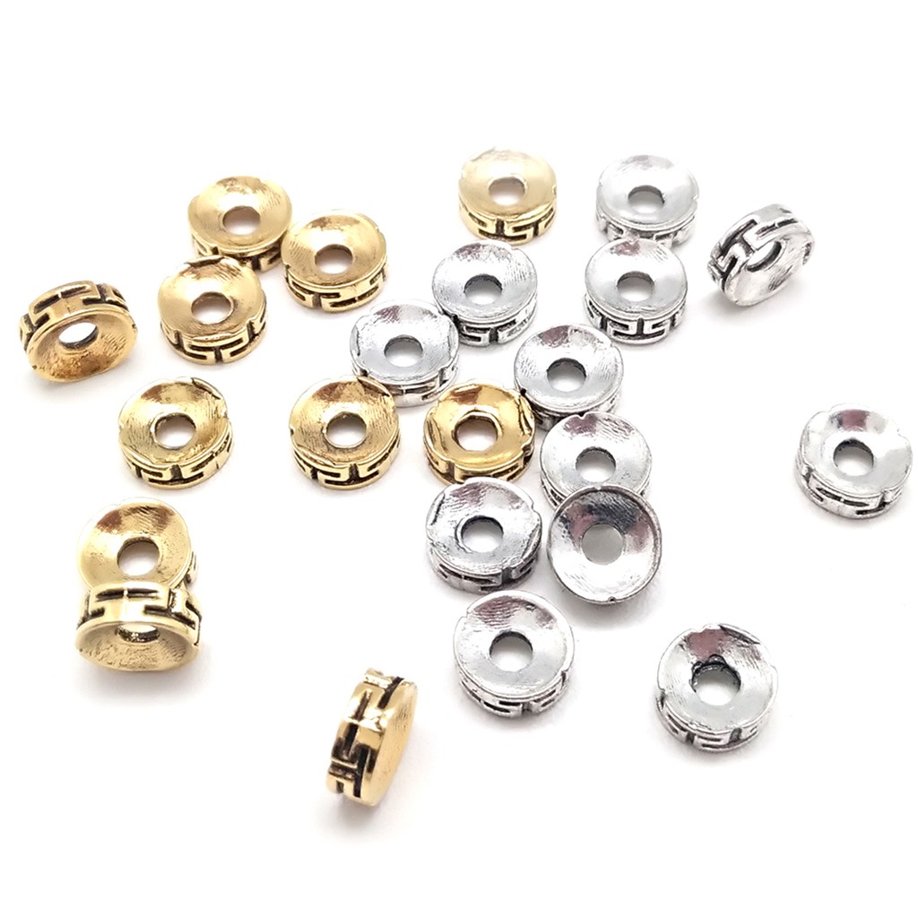 Wholesale 50/30pcs/lot Flat Round Beads Zinc Alloy Metal Spacer Beads For DIY Bracelet Necklace Jewelry Making Accessories