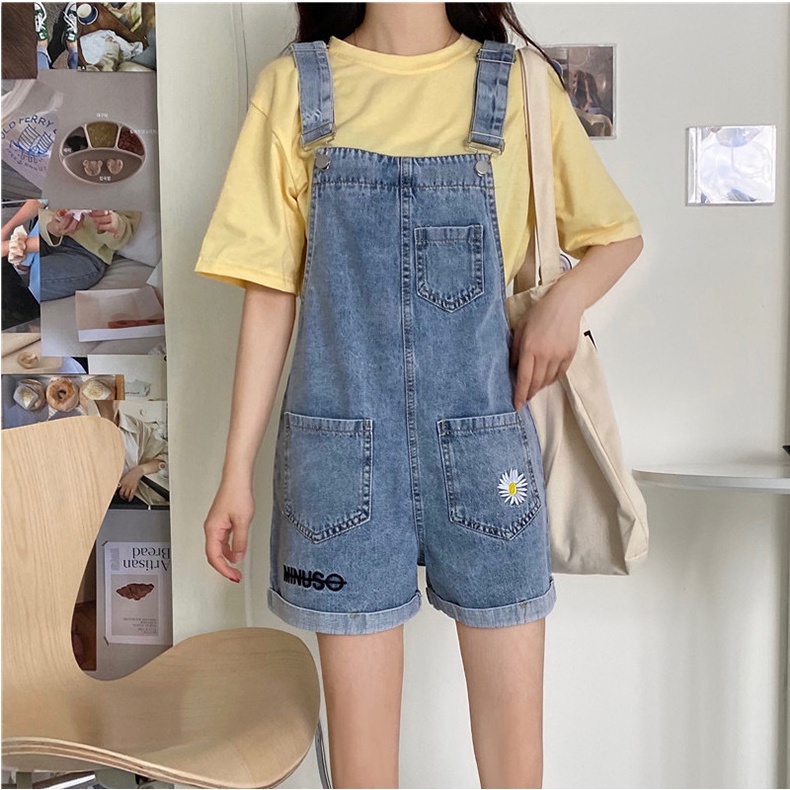 Celana Kodok Baju Kodok Overalls Wanita Bordir Daisy