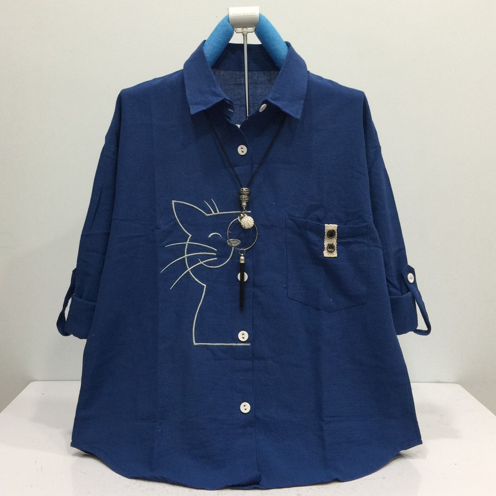 GOLDENBUZZERS B334 ATASAN KEMEJA WANITA KATUN LINEN IMPORT SIZE XL LD 106CM-BIRU