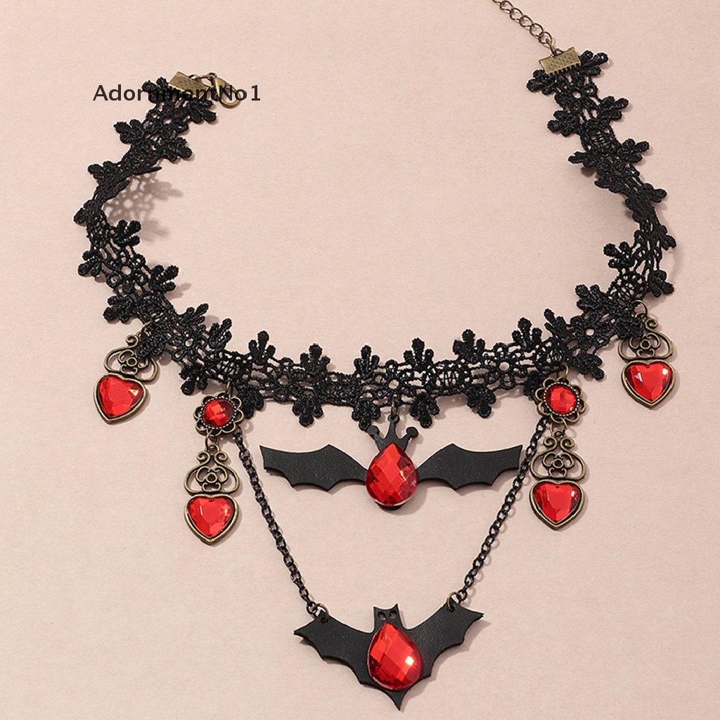 (AdornmentNo1) Kalung Choker Lace Gaya Gothic Motif Kelelawar Aksen Hollow Untuk Perhiasan Wanita / Halloween