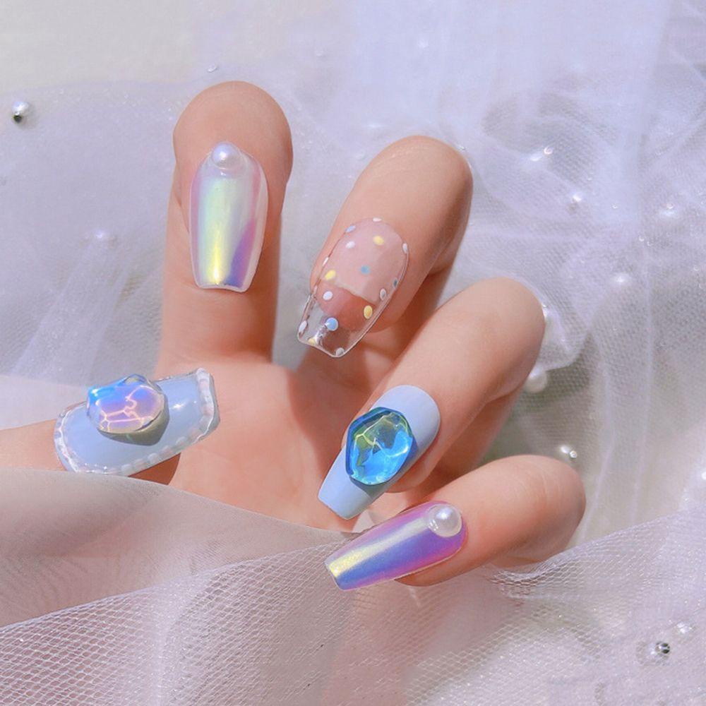 Augustina Nail Art Perhiasan Fashion Tembus Es Batu Datar-Bawah Berlian Riak Air Manikur Aksesoris