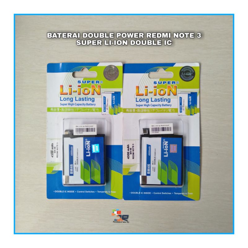 BATERAI DOUBLE POWER REDMI NOTE 3 SUPER LI-ION DOUBLE IC