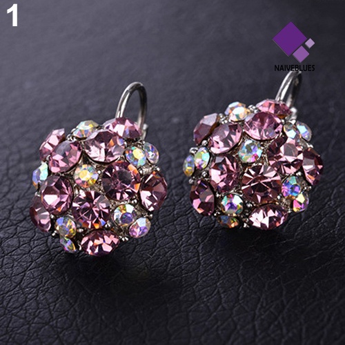 Anting Leverback Bentuk Bola Cubic Zirconia Warna-Warni Untuk Wanita