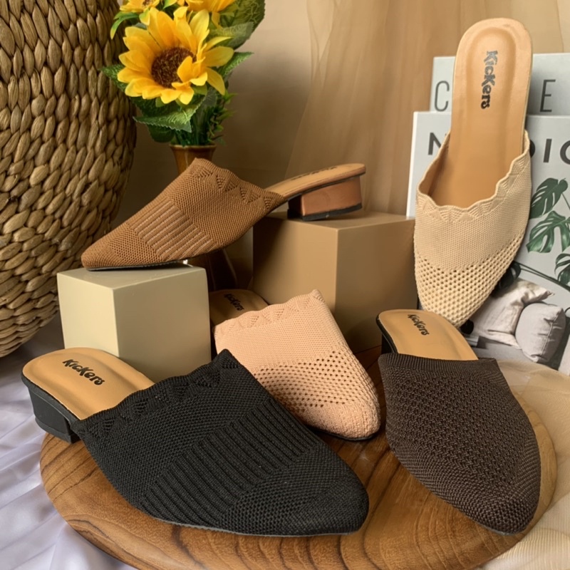 Heels Hak Chunky Rajut Wanita