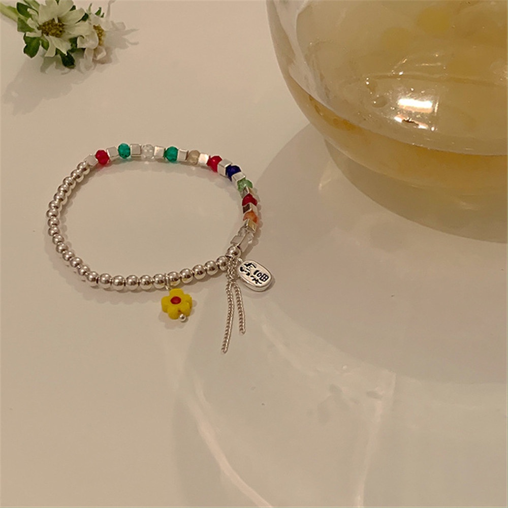 【COD Tangding】Gelang Manik-Manik Warna-Warni Bentuk Bunga Untuk Wanita