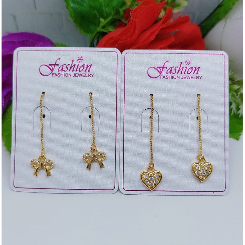 Anting Xuping Panjang Permata Lapis Emas 18k