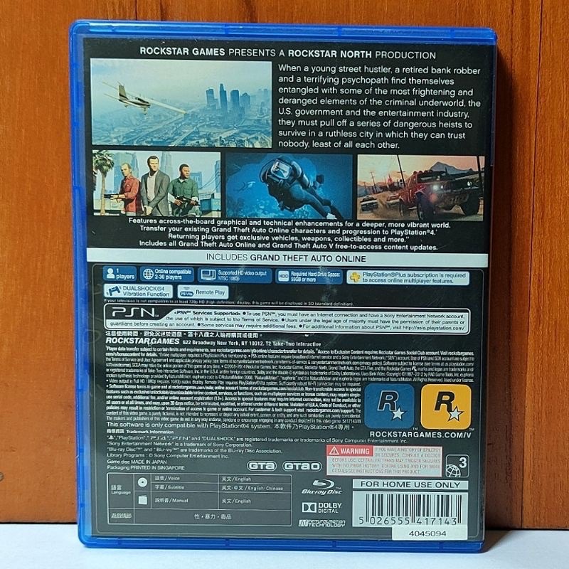 PS4 Kaset GTA V 5 Grand Theft Auto 5 Playstation PS 4 5 CD BD Game Games GTAV GTA5 Original Asli PS4 PS5 Game lima reg 3 region asia rockstar games premium edition five definitive trilogy gtafive