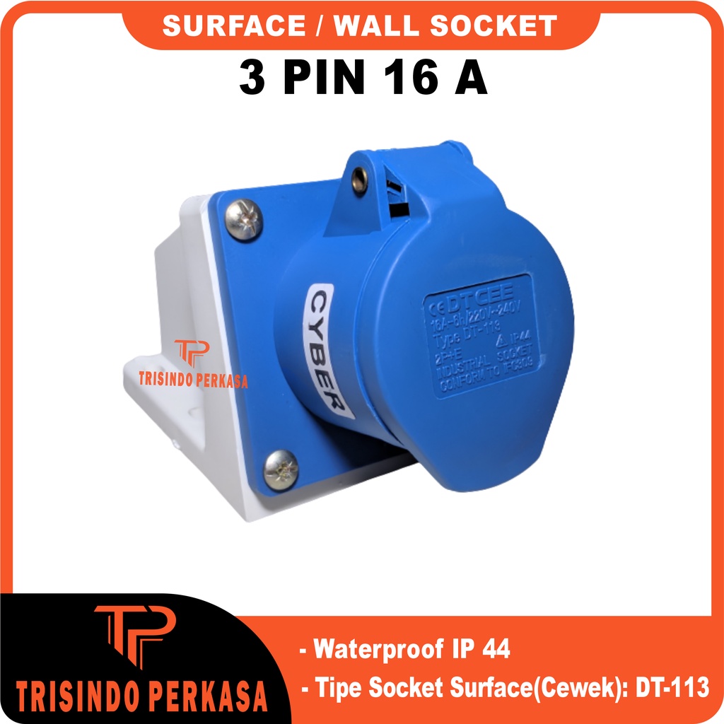 Surface Mounting Industrial Wall Socket 3P / 3 Pin 3Pin 16A 113 IP44 3Kaki 3 Kaki 16a