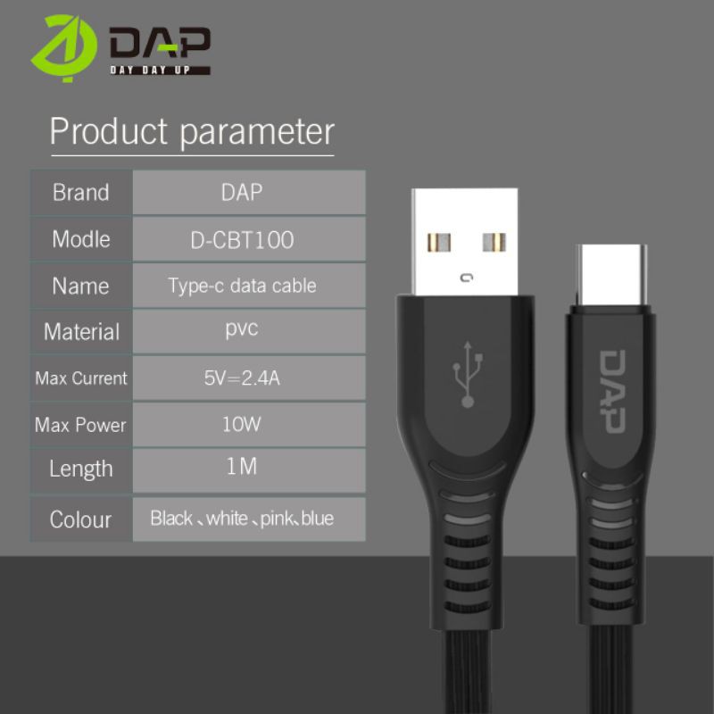 Kabel Data DAP D-CBT100 TYPE-C Kabel Charger DAP DCBT100 TIPE C Kabel Casan DAP D-CBT100 USB TYPE-C