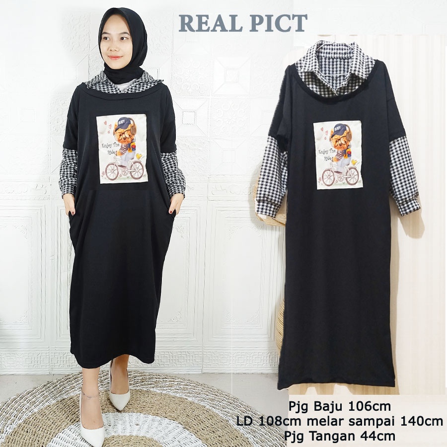 LONG DRESS TUNIK OVERSIZE COMBI KOTAK JUMBO WANITA GL FASHION