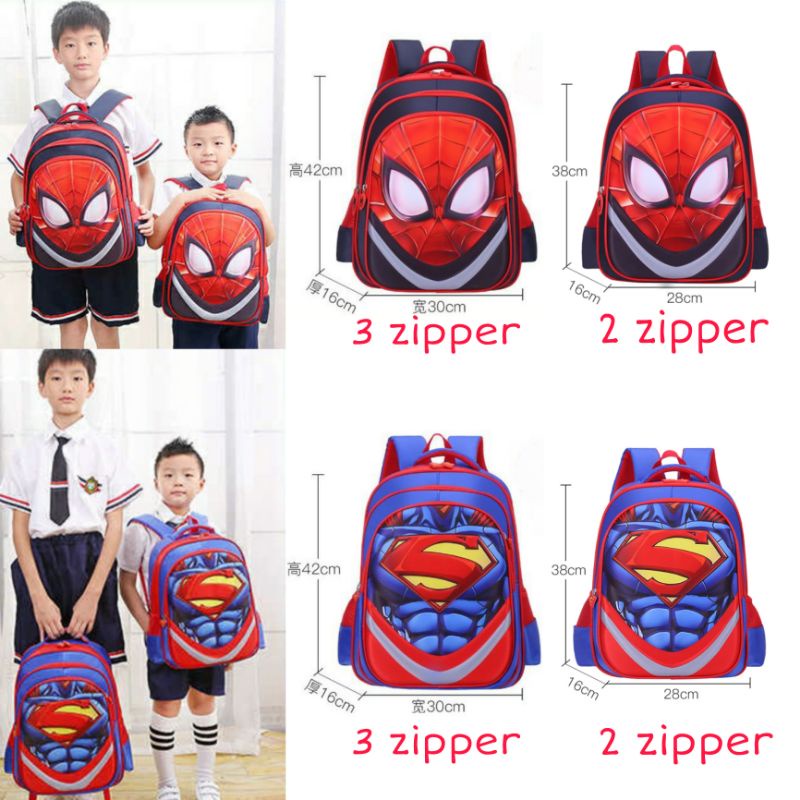 tas ransel anak sd murah import 3d timbul superhero spiderman superman