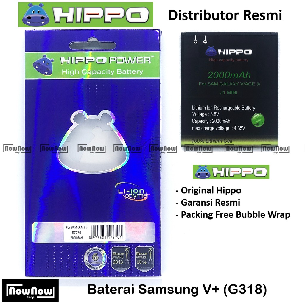 Baterai Hippo Samsung Galaxy V Plus + G318 Original Batre Batrai Battery HP Garansi Resmi