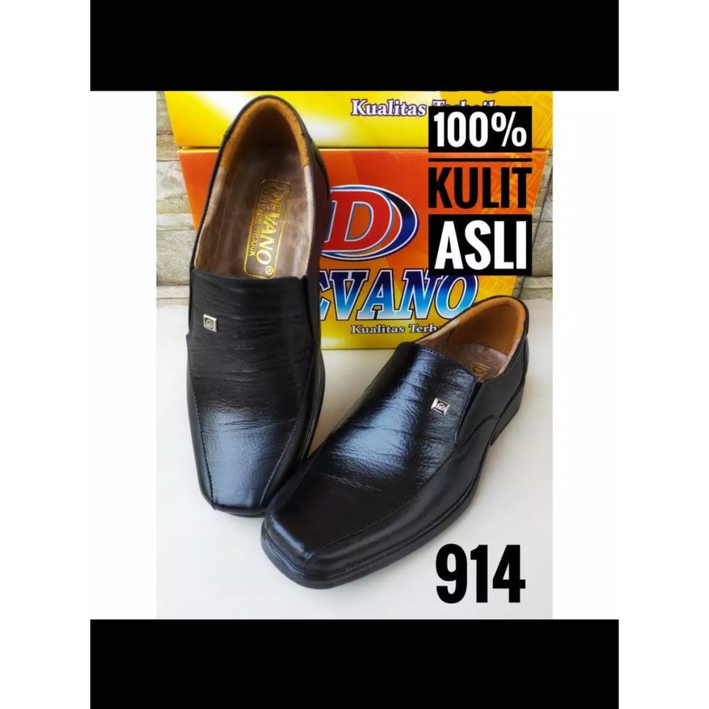 Sepatu Pantofel Kulit ASLI 100% Sapi Tidak Asli Bisa Kembali Sepatu Kantor Pria Full Hitam Slip On PREMIUM Model 914