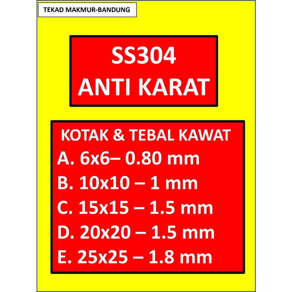 Ram Kawat Stainless 100x100 cm - SS304 Anti Karet - Mesh Loket - Welded Wire Mesh - Mesh Kotak