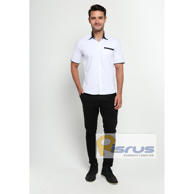 HEM DEMIAN BAJU PRIA BAJU KEMEJA COWO LENGAN PENDEK KEMEJA COWOK POLOS - Putih, XS