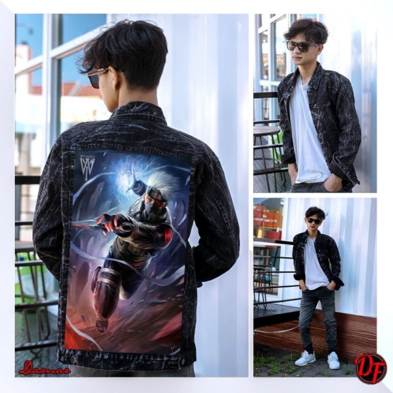 JAKET JEANS PRINTING NARUTO ANIME SANDWASH SIZE L