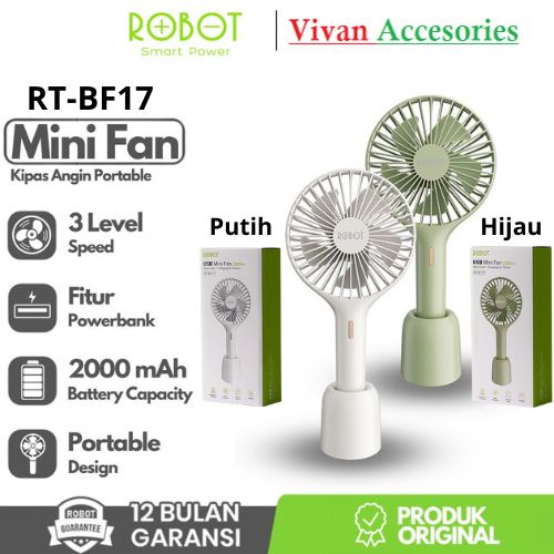 Robot RT-BF17 Kipas Angin Portable Mini Fan USB 2000mAh 2 in 1 Genggam