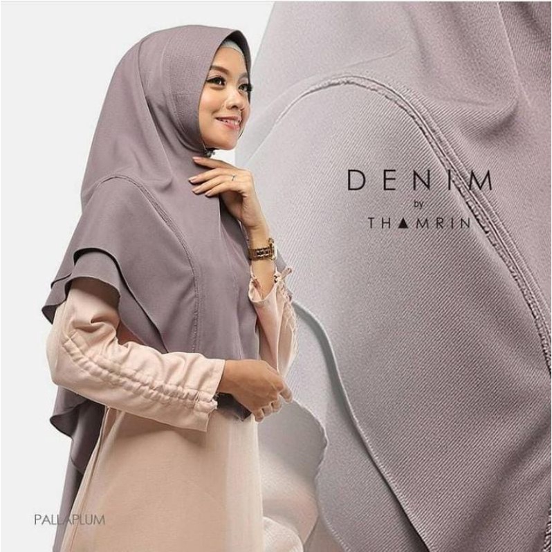 Jilbab Kerudung Hijab Khimar Denim Jumbo Syari Ped Pet Pad Antem Terbaru Navy White Wardah Denim by 