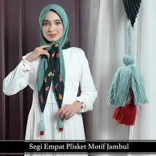 Segi Empat Plisket Motif Jambul | Jilbab Voal Motif