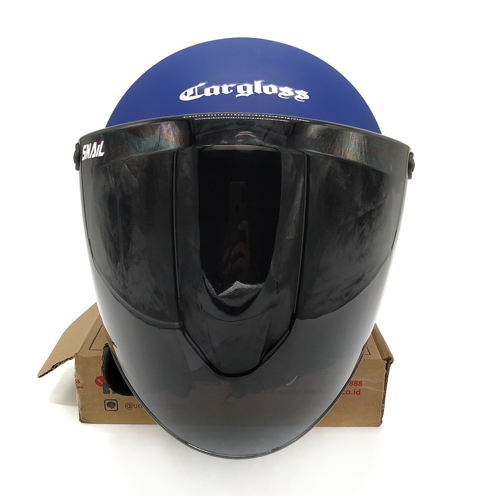 Helm Cargloss Retro Police Blue Doff - Kaca Snail Smoke