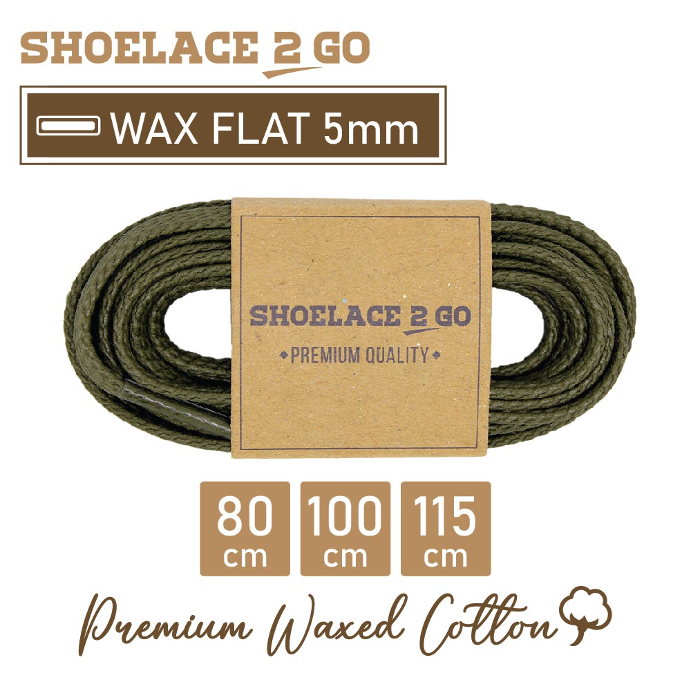 SHOELACE 2 GO PREMIUM TALI SEPATU LILIN WAX GEPENG PIPIH FLAT - WF5 - K1 - GREEN ARMY - 5MM