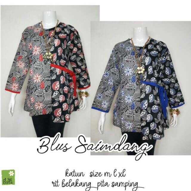 Blus Saimdang Tali Zigzag Warna Atasan Batik Modern Casual Kerja Seragam Kantor Cantik Kerja