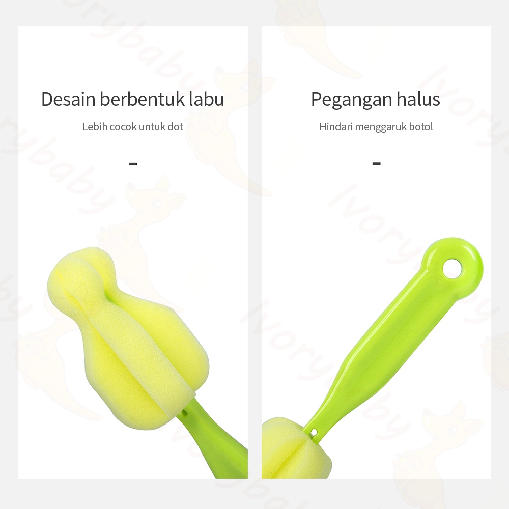 Ivorybaby Pembersih sikat botol susu tongkat spons untuk dot bayi bottle cleaner