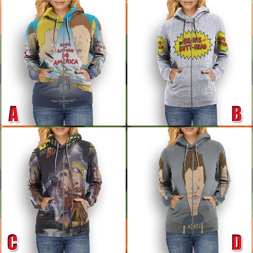 Jaket Hoodie Beavis and Butt-Head Hoodie Fullprint Casual Zipper Hoodie Fullprint New Casual Unisex 