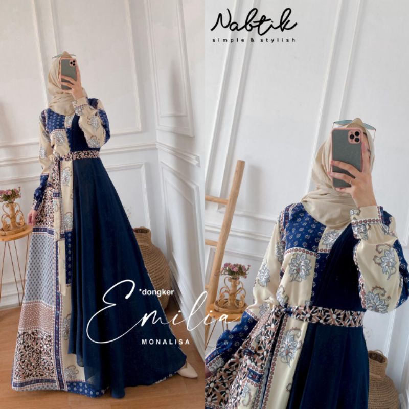 DSP NABTIK Emilia Dress Maxi Kondangan Mat Monalisa Mix Babydoll LD 110 All Size to XL