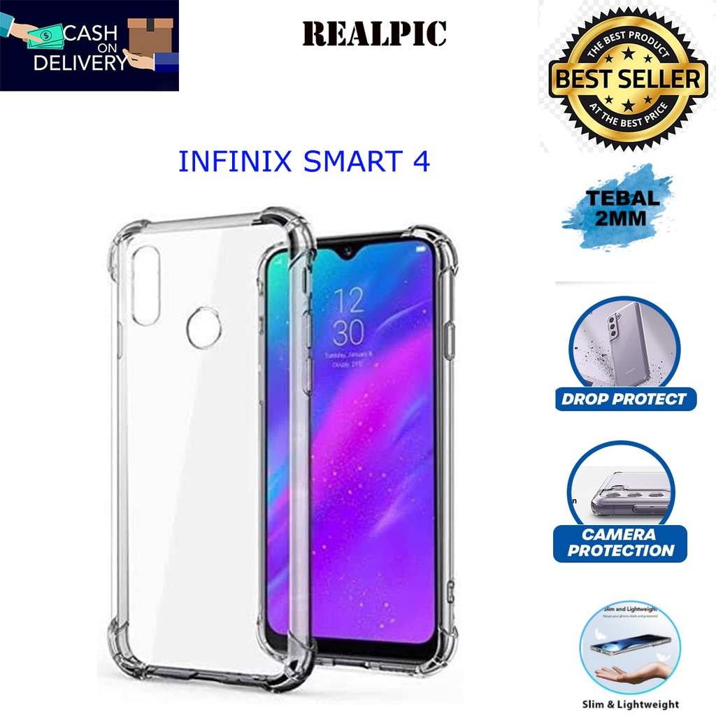 Case INFINIX SMART 4 Casing Clear HD KETEBALAN 2MM BENING TRANSPARAN TPU Premium Softcase