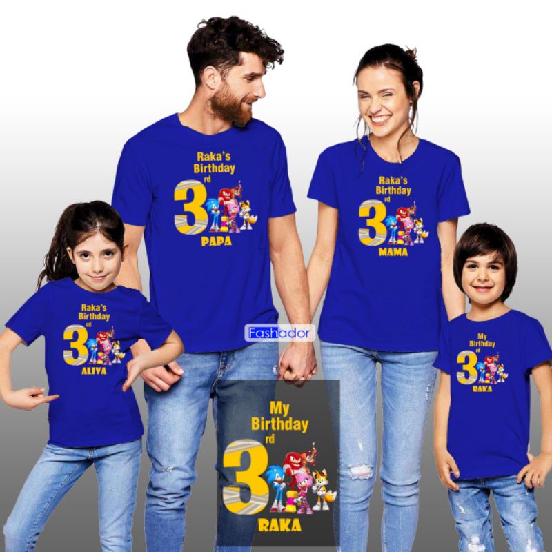 GRATIS CUSTOM NAMA/FOTO Kaos/Baju/T-Shirt Ultah / Ulang Tahun SONIC Couple Keluarga Ayah,Ibu,Anak
