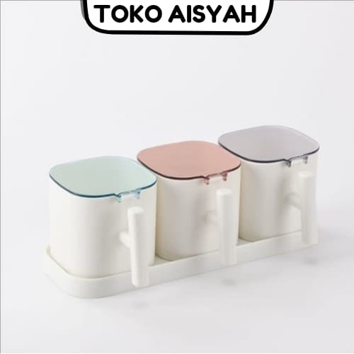 Rak Tempat Bumbu Dapur, teh, gula, kopi,dll Set Minimalis Plastik 1 barang 3 tempat