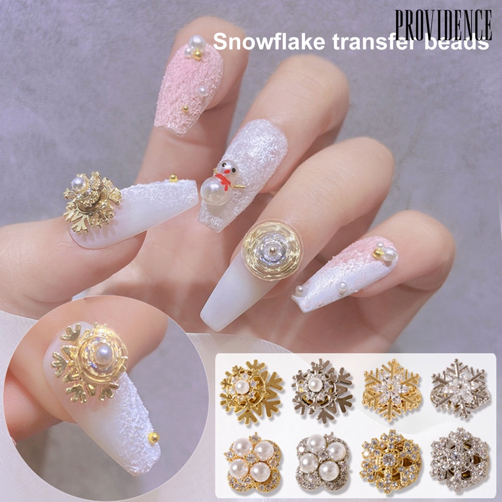 Providence Hiasan Kuku 3d Bentuk Snowflake Aksen Zircon + Mutiara Imitasi Untuk Aksesoris Nail Art