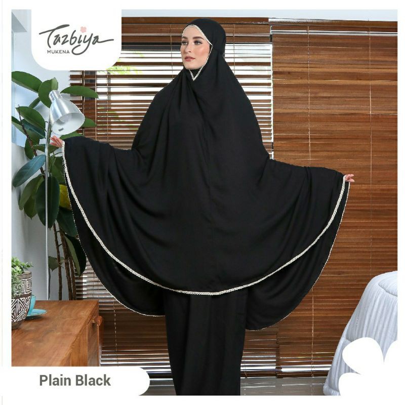 MUKENA TAZBIYA RENDA PLAIN BLACK ALLSIZE