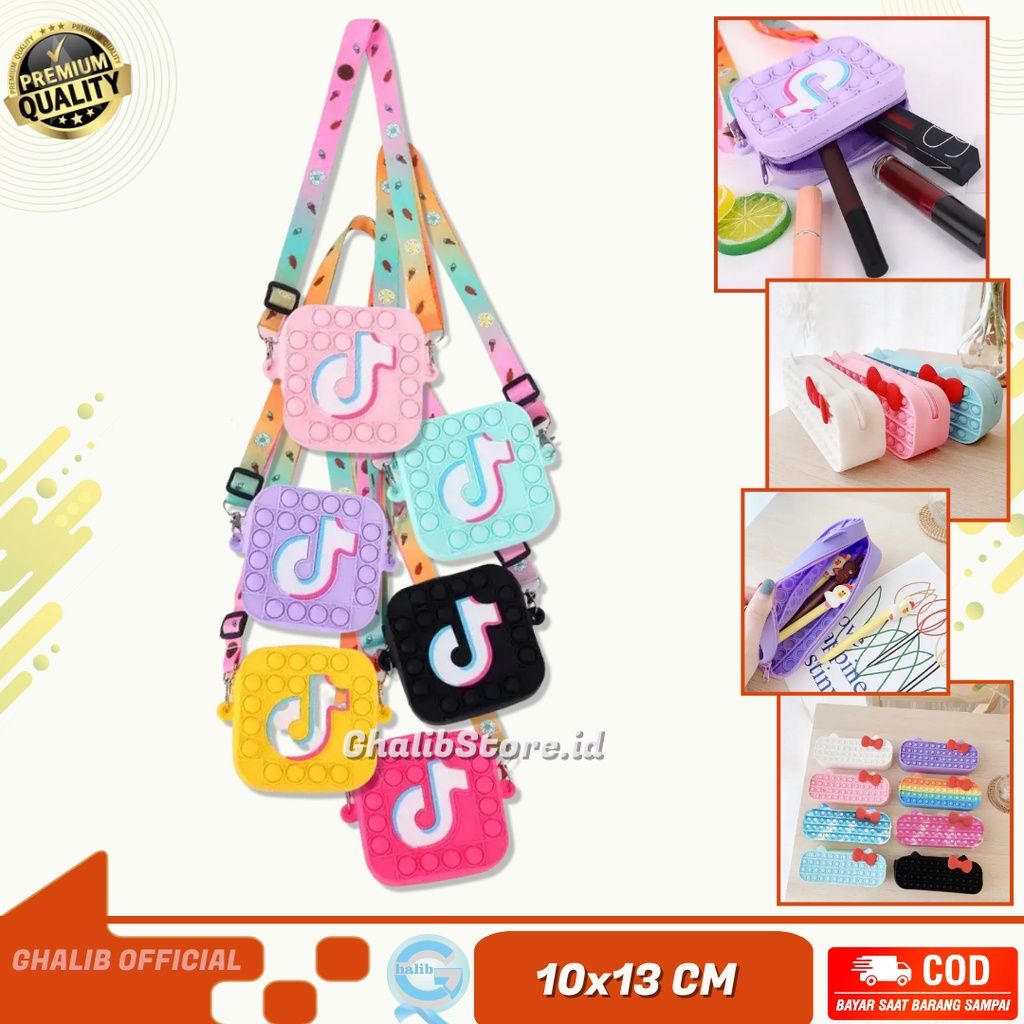 Pop it Tas TikTok Makaron Kotak Pensil Pita Ribbon Mainan Anak Penghilang Stress Fidget Toy Murah