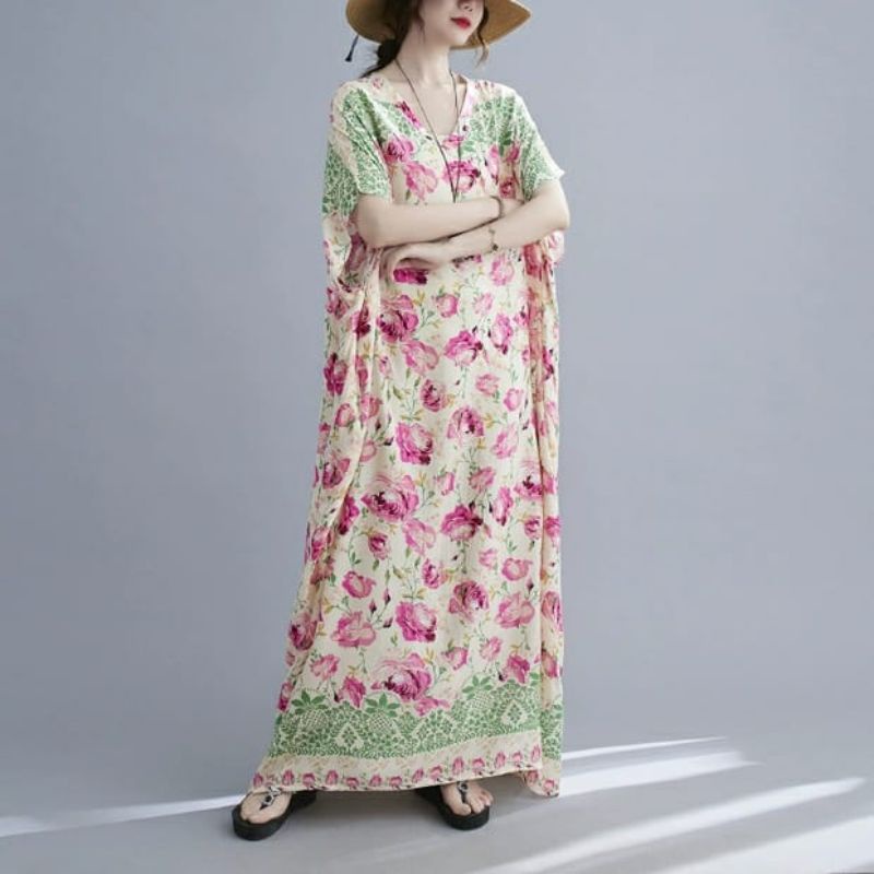 MDLV ~ 91009# Homewear Maxi Dress Maxi Flower Bigsize Dress Oversize Fashion Import