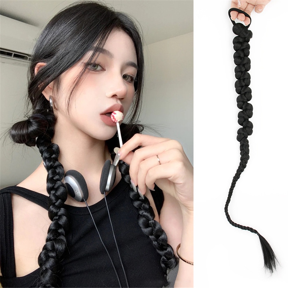 [COD Tangding] 70 cm Hip Hop Dikepang Wig Wanita Gadis Kepribadian Panjang Ekstensi Rambut Wig Aksesoris