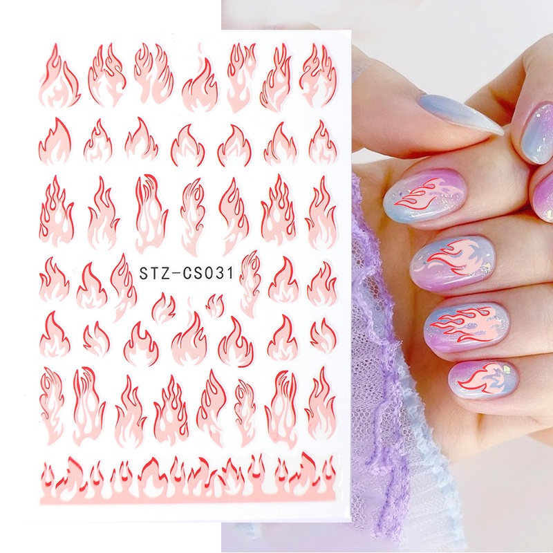 1 Lembar / Pak Stiker Kuku Foil Transfer Air Motif Geometri / Api / Bintang Untuk Nail Art / Manicure Diy