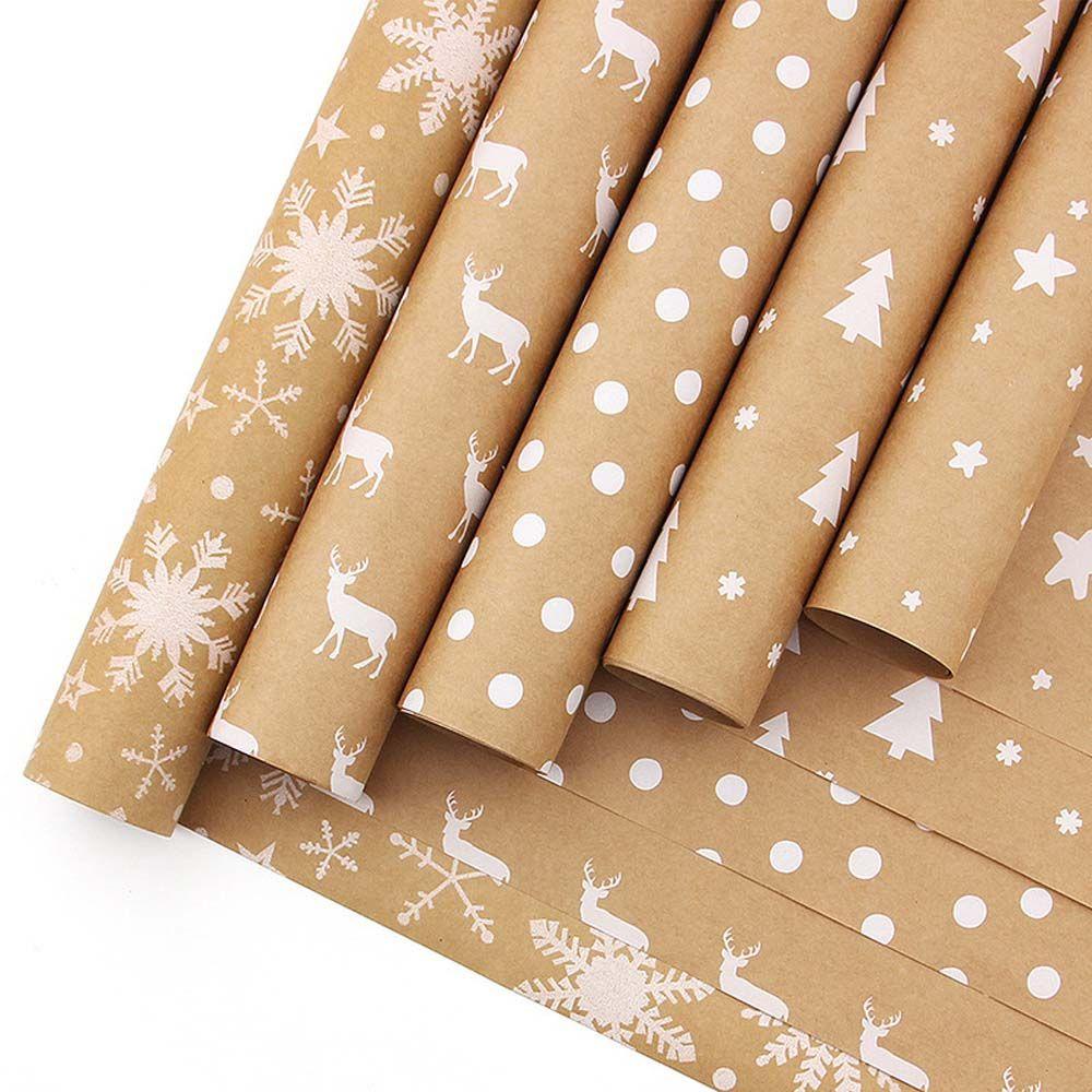 [Elegan] Kertas Pembungkus Hadiah 44x100 cm Handmade Tahun Baru Snowflake Kraft Paper Xmas Tree Perlengkapan Pesta