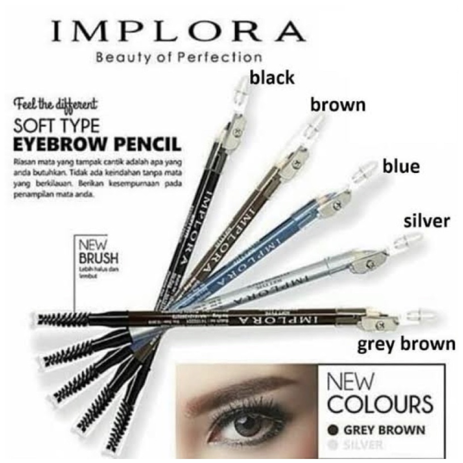 ORIGINAL Pensil Alis IMPLORA EYEBROW PENCIL 2 in 1 Soft Eye Brow