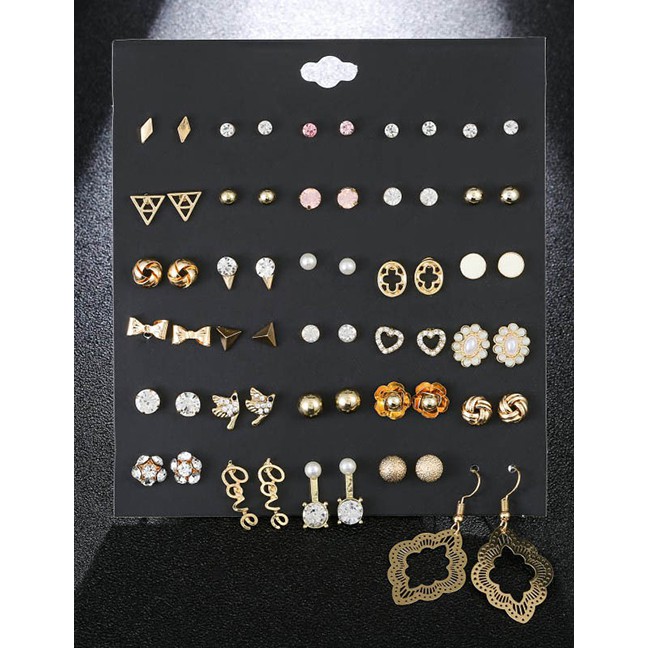 LRC Anting Set Elegant Plastic+resin Flowers&amp;pearls Decorated Earrings Sets F22028