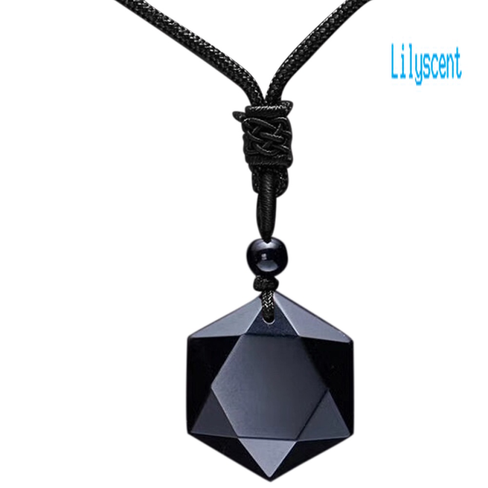 Lily Kalung Batu Obsidian Heksagram Energi Alami Untuk Unisex