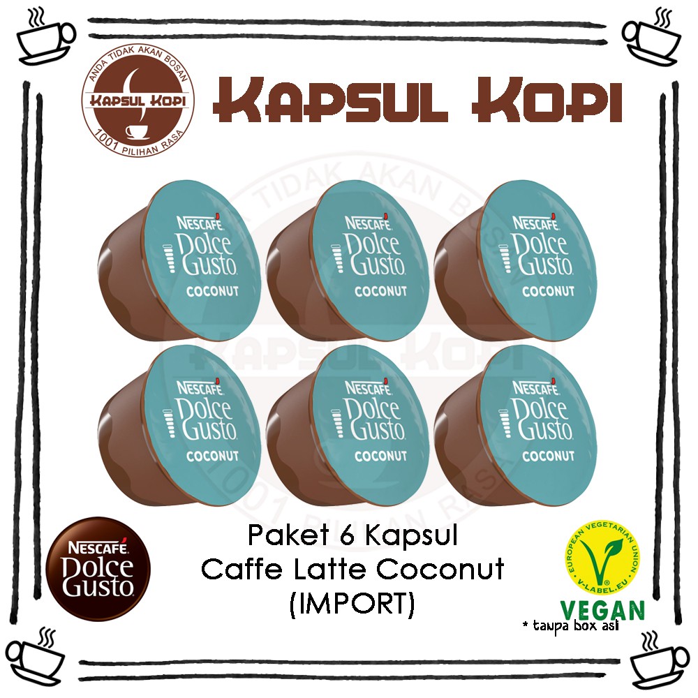 

Paket 6 Kapsul Kopi Caffe Latte Coconut Impor Nescafe Dolce Gusto