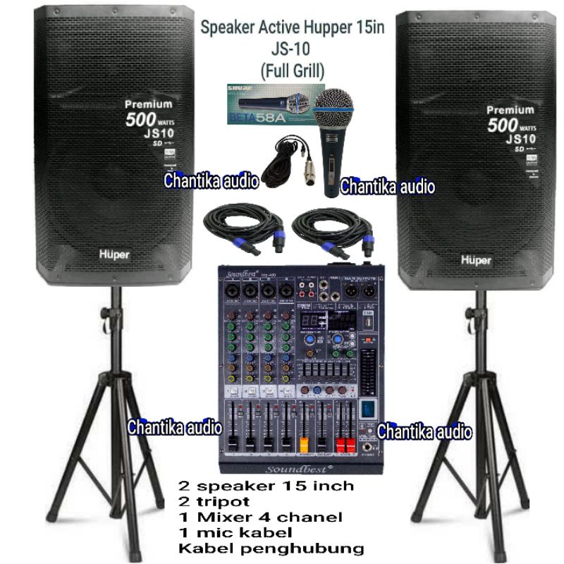 Paket Sound system Karaoke Huper Js 10 Oeiginl Speaker Aktif Sepasang 15 inch