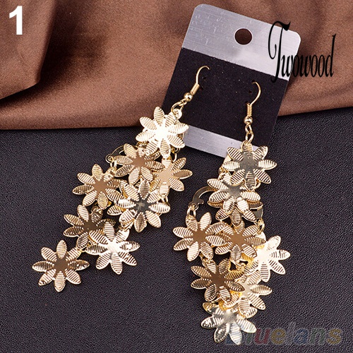 Anting Kait Gantung Desain Snowflakes Multilayer Bahan Alloy Gaya Vintage Untuk Wanita