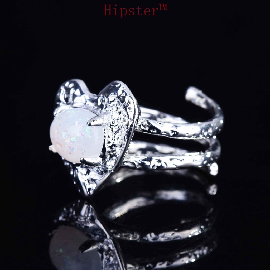 Cincin Bentuk Hati Opal Bahan S925 Silver Untuk Wanita