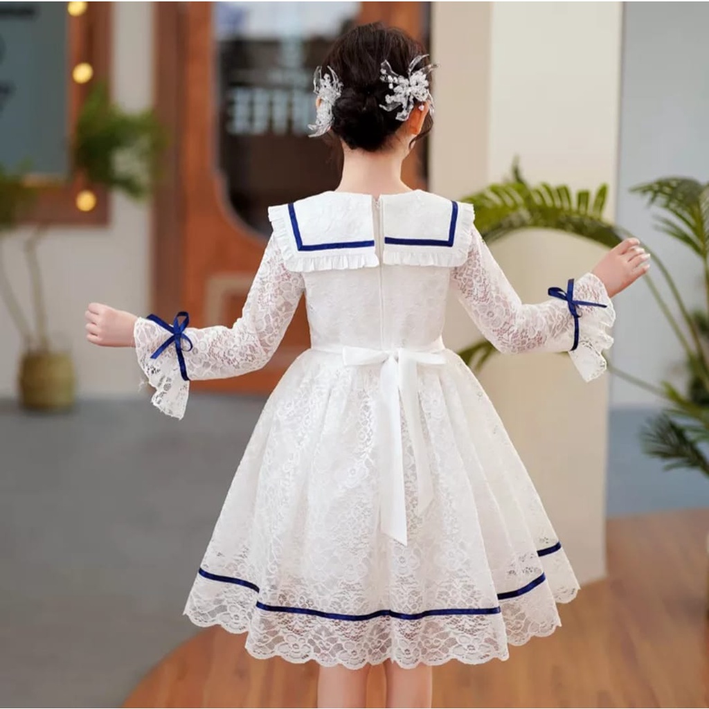 QFS - KIDS DRESS MEGAN WHITE  / KOREA / TERLARIS / DRESS BRUKAT / RIBBON / TERBARU / TERPOPULER