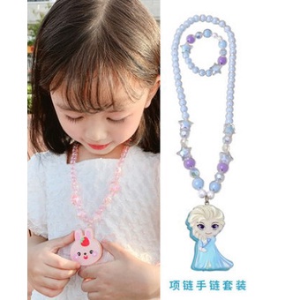 Anak-anak Kalung Set LED+Gelang Mutiara Import Karakter Frozen/Mermaid/Unicorn (Bisa Nyala ada LED)